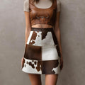 Cowhide Leather Skirt | Genuine Hair-On Patchwork Mini Skirt | Boho Western A-Line Festival Outfit