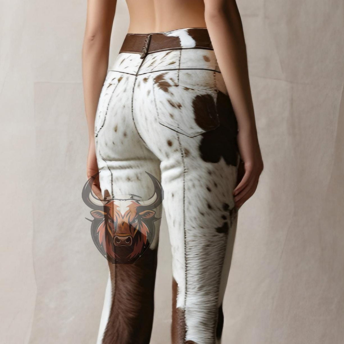Cowhide Hair-On Leather Pants | Women’s Western Bell Bottoms | Handmade Brown White Flared Trousers
