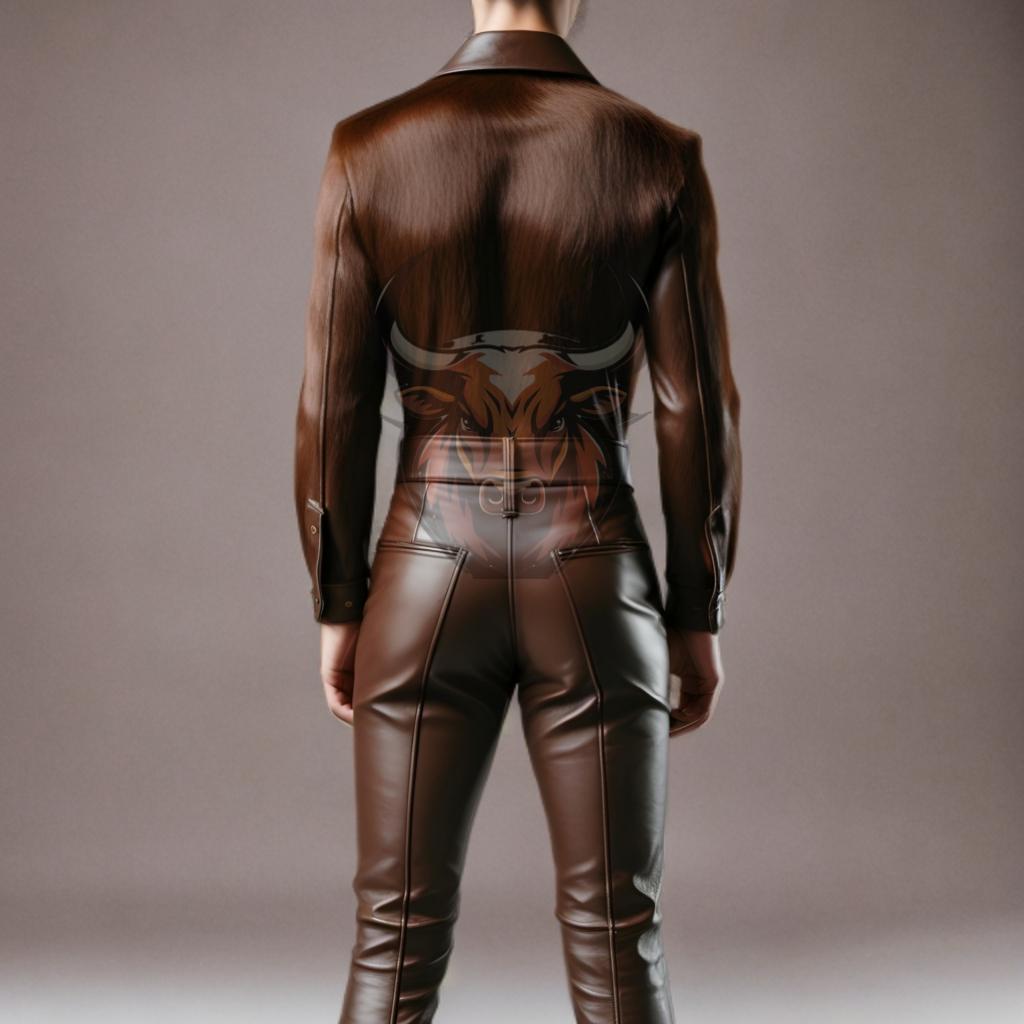 Brown Cowhide Leather Shirt & Pants Set | Men’s Western Biker Outfit | Handmade Suit
