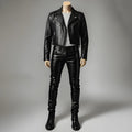 Men’s Black Leather Biker Jacket & Pants Set | Handmade Genuine Motorcycle Suit Outfit
