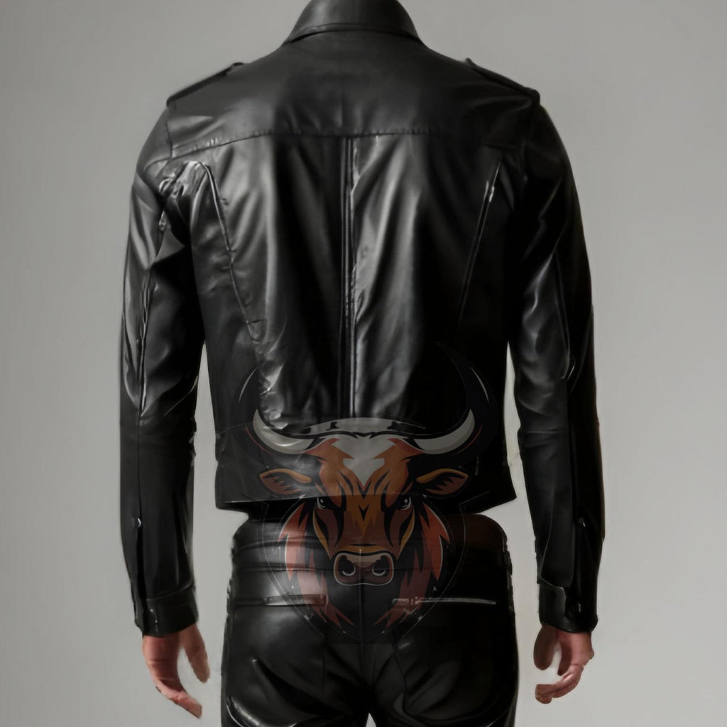 Men’s Black Leather Biker Jacket & Pants Set | Handmade Genuine Motorcycle Suit Outfit