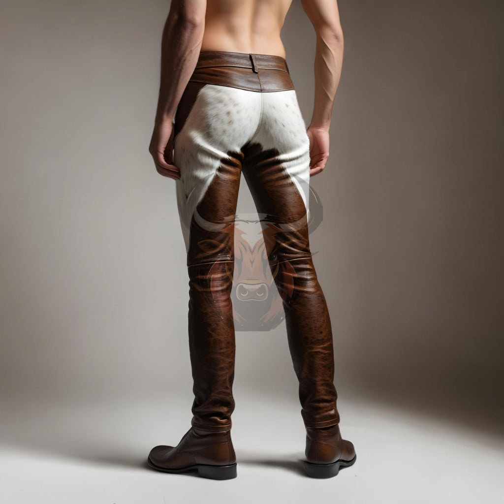 Men’s Cowhide Leather Pants | Handmade Western Rodeo Trousers | Custom Cowboy Fashion Genuine Hide