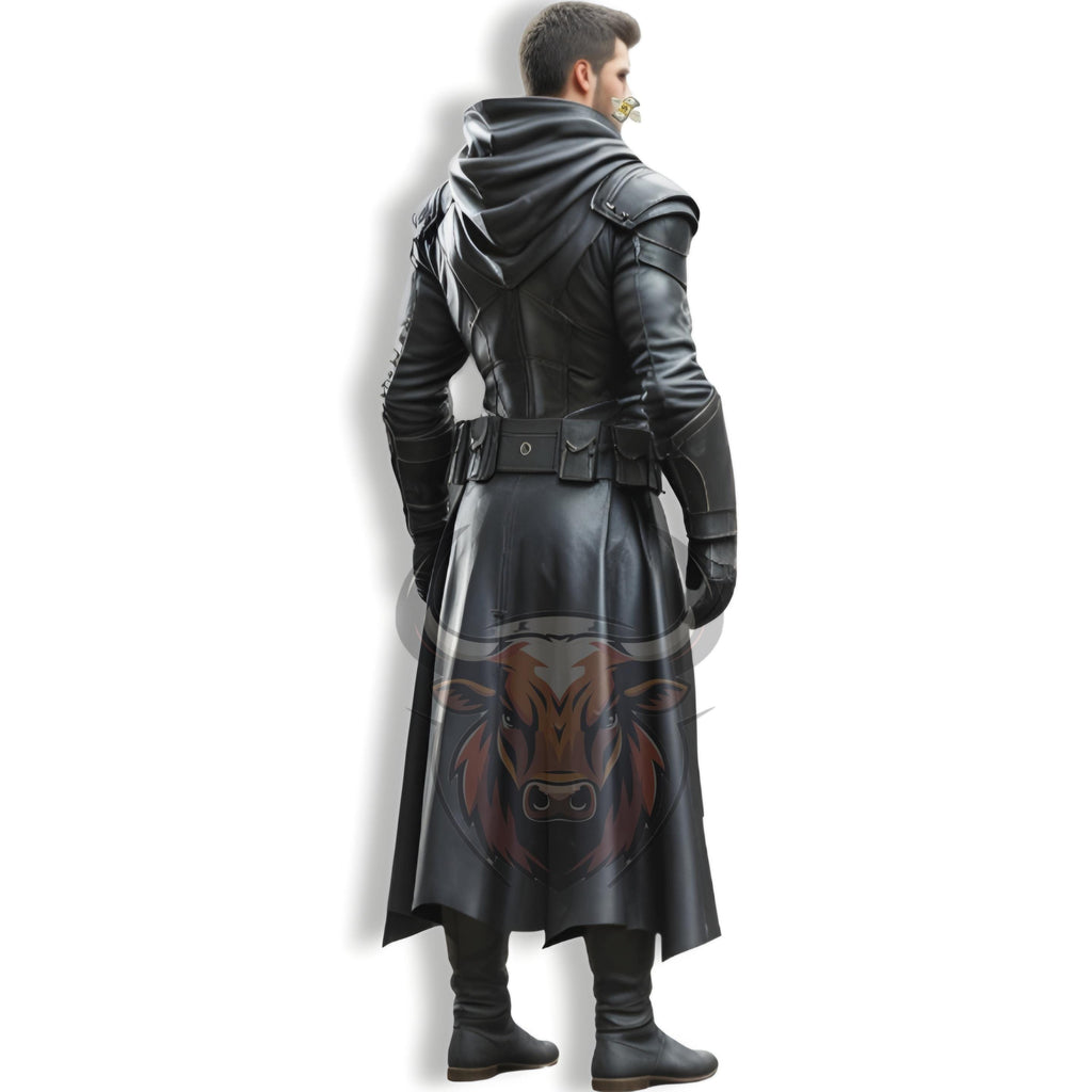 Handmade Black Leather Medieval Warrior Costume | Hooded Assassin Outfit | Fantasy LARP Cosplay Armor