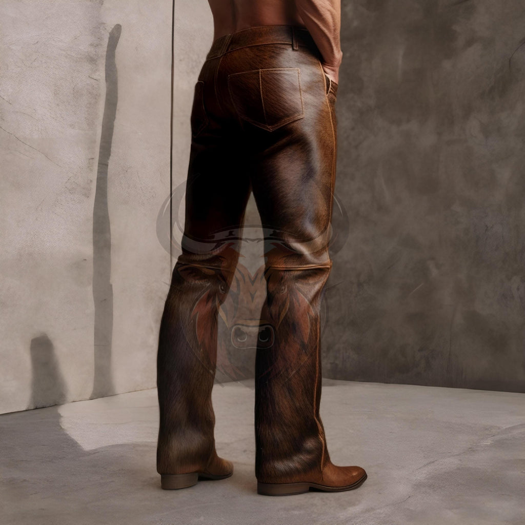 Men’s Genuine Cowhide Hair-On Leather Pants | Handmade Western Cowboy Trousers | Custom Fit Jeans