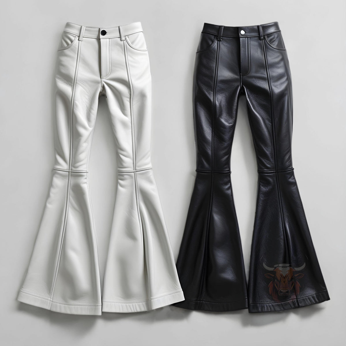 Women’s Handmade Leather Flare Pants | High-Waist Bell Bottoms | Retro Boho Festival Gothic Trousers