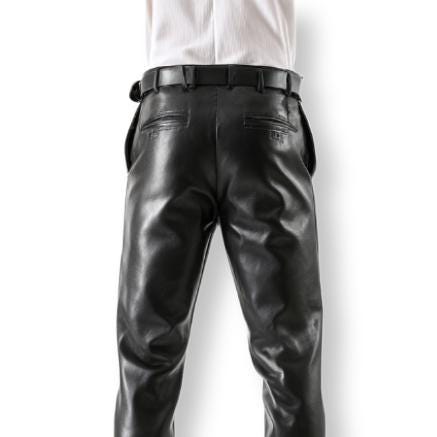 Handcrafted Classic Gentleman Black Leather Pants Men Formal Slim Fit Dress Trousers Luxury