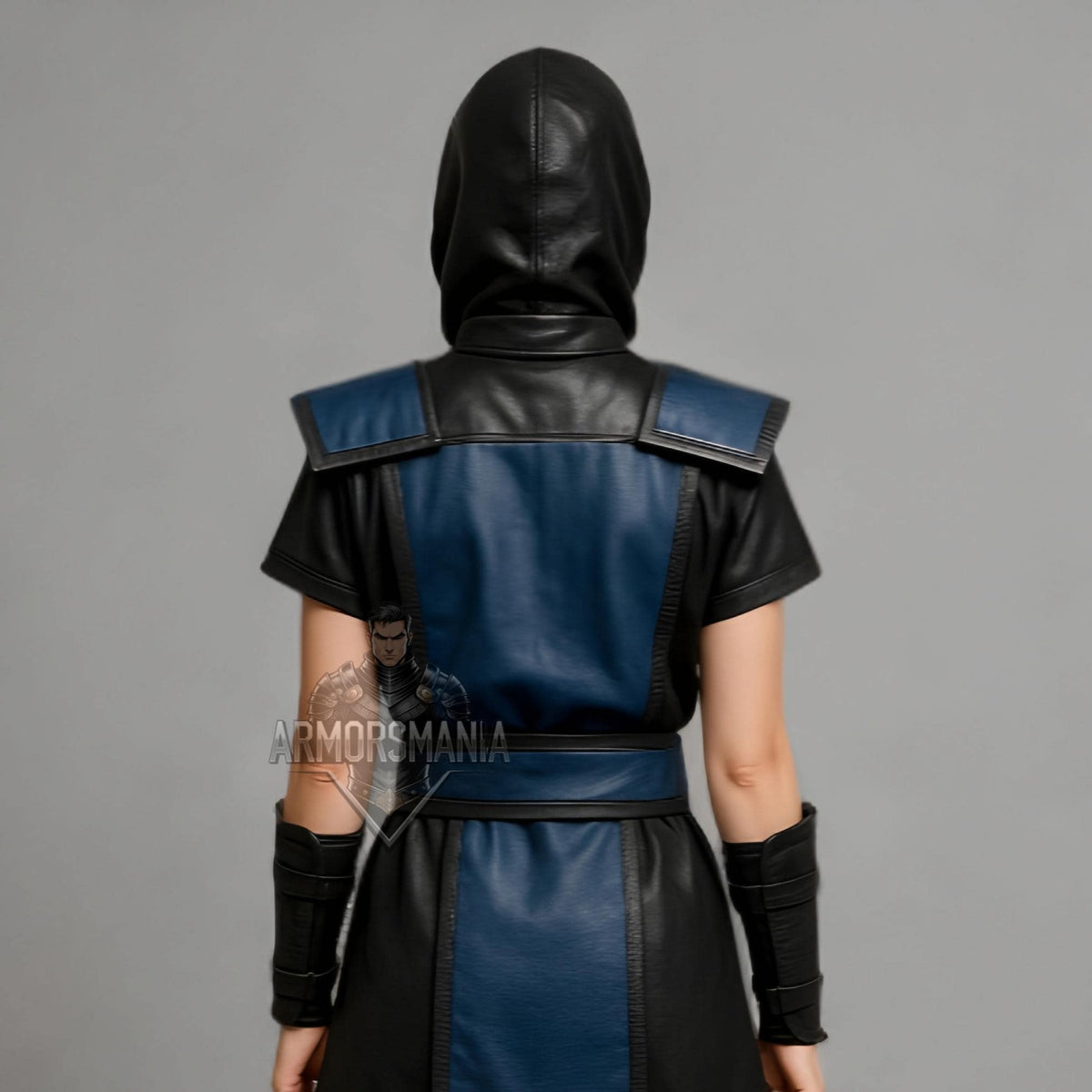 Women's Blue Black Ninja Costume | Mortal-Inspired Leather Cosplay Armor | Halloween Hooded Outfit