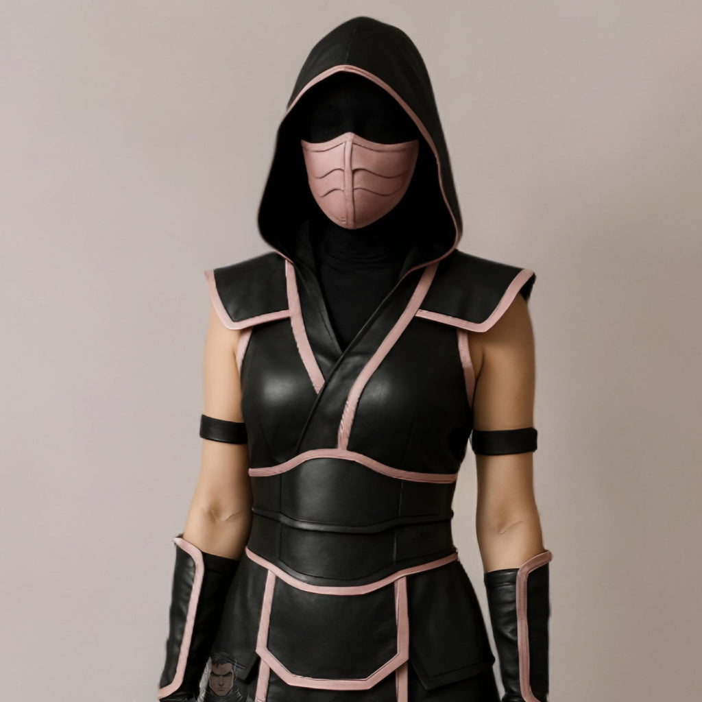 Women's Ninja Warrior Costume | Black Leather Cosplay Outfit | Hooded Assassin Halloween Armour Suit