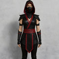Women’s Ninja Costume | Black & Red Hooded Cosplay Outfit | Mortal-Inspired Halloween Leather Armor