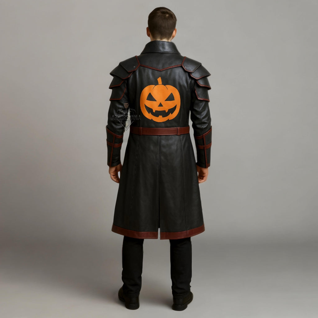 Halloween Pumpkin Leather Trench Coat | Gothic Medieval Armor Costume | Steampunk Cosplay Jacket
