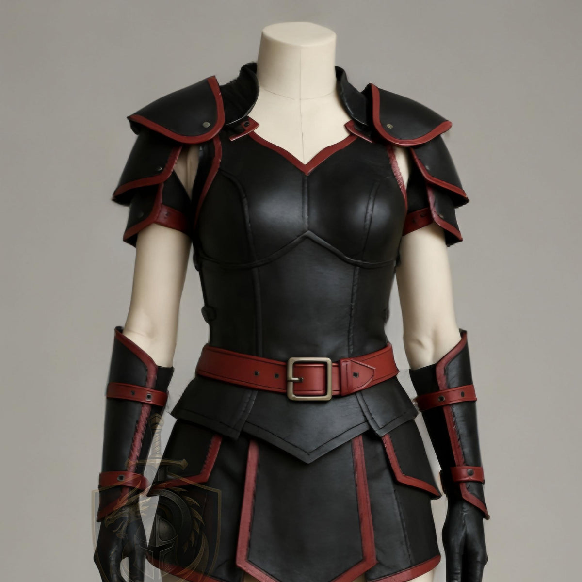 Women's Leather Armor Set | Female Warrior Gladiator Costume | Black Red Cosplay LARP Outfit