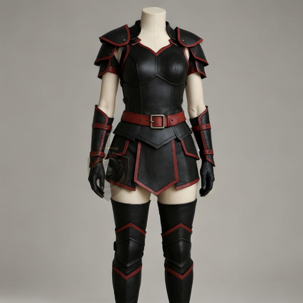 Women's Leather Armor Set | Female Warrior Gladiator Costume | Black Red Cosplay LARP Outfit