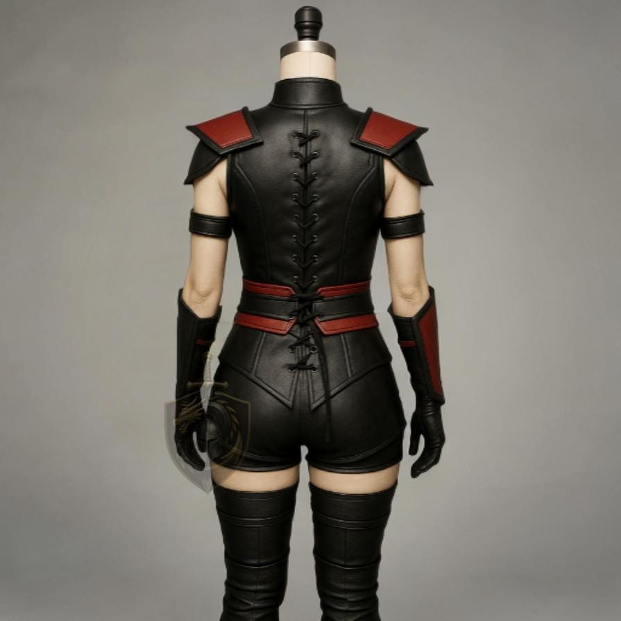 Girls Mortal Kombat Leather Costume | Red Black Hooded Cosplay Armor Outfit | Women’s Halloween