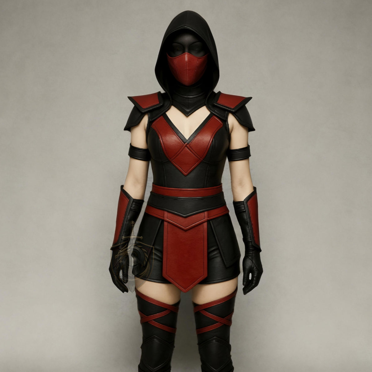 Girls Mortal Kombat Leather Costume | Red Black Hooded Cosplay Armor Outfit | Women’s Halloween