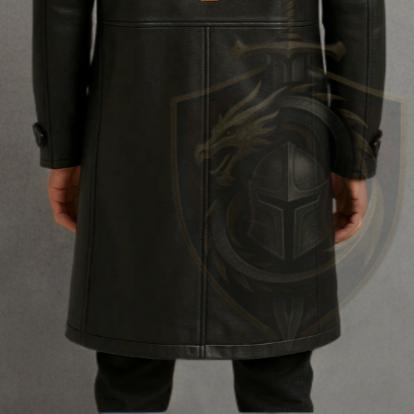 Halloween Pumpkin Face Leather Trench Coat | Men's Gothic Long Black Jacket | Cosplay Costume