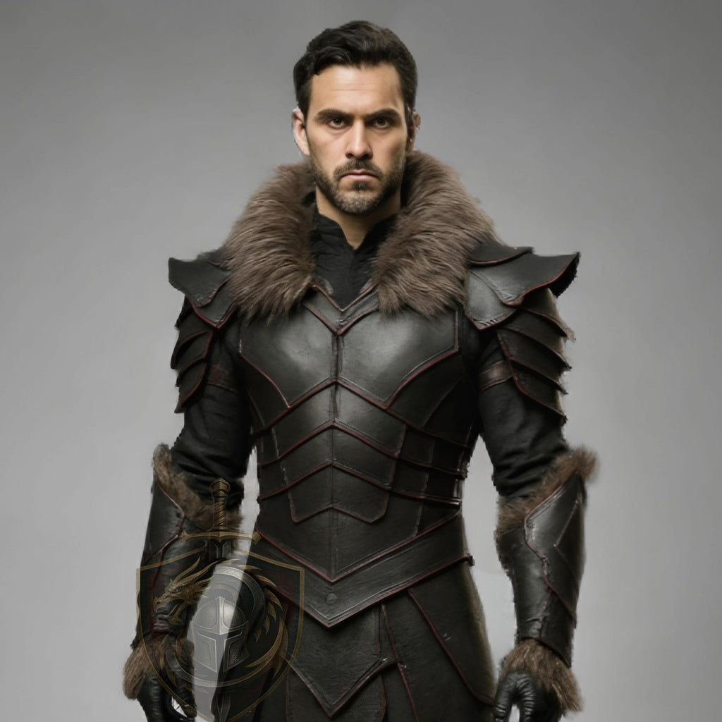 Medieval Leather Armor with Fur Trim | Viking Knight Cosplay Costume | LARP Warrior Outfit