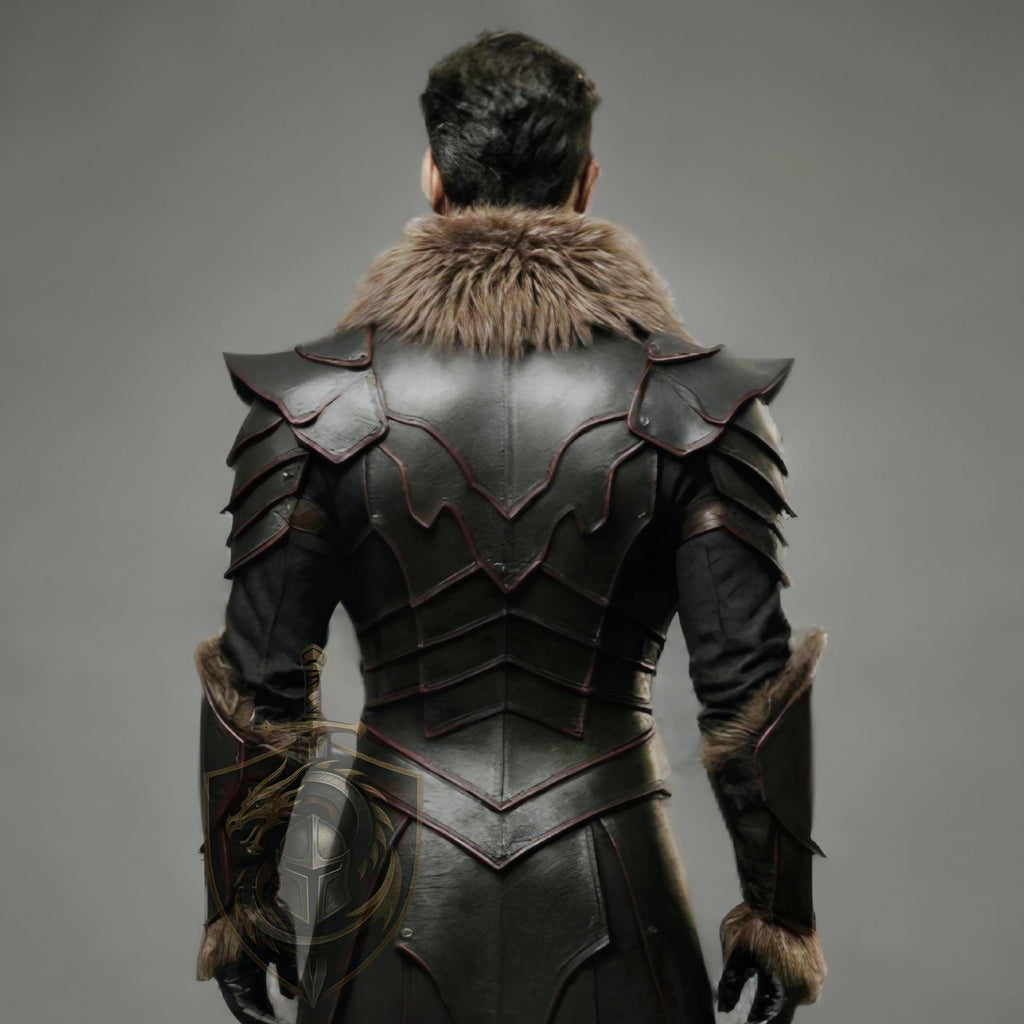 Medieval Leather Armor with Fur Trim | Viking Knight Cosplay Costume | LARP Warrior Outfit