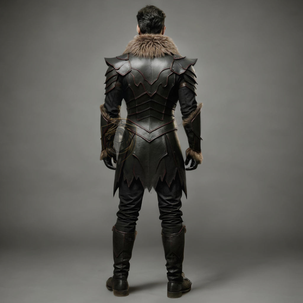 Medieval Leather Armor with Fur Trim | Viking Knight Cosplay Costume | LARP Warrior Outfit