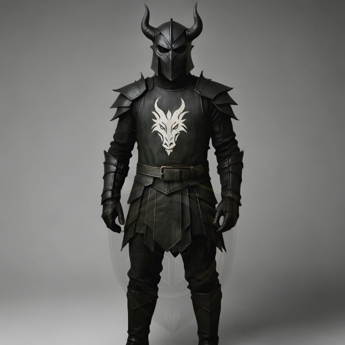 Medieval Black Knight Armor Dragon Crest | Fantasy Cosplay LARP Battle Suit Halloween Costume