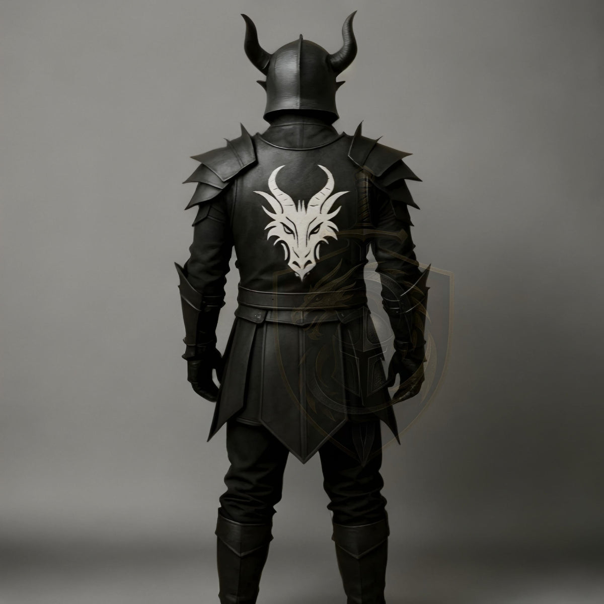 Medieval Black Knight Armor Dragon Crest | Fantasy Cosplay LARP Battle Suit Halloween Costume