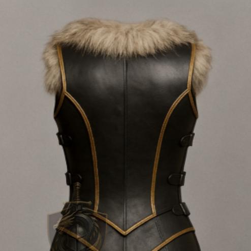 Viking Leather Armor Dress Women | Fantasy Warrior Costume with Fur Collar | Medieval LARP Outfit