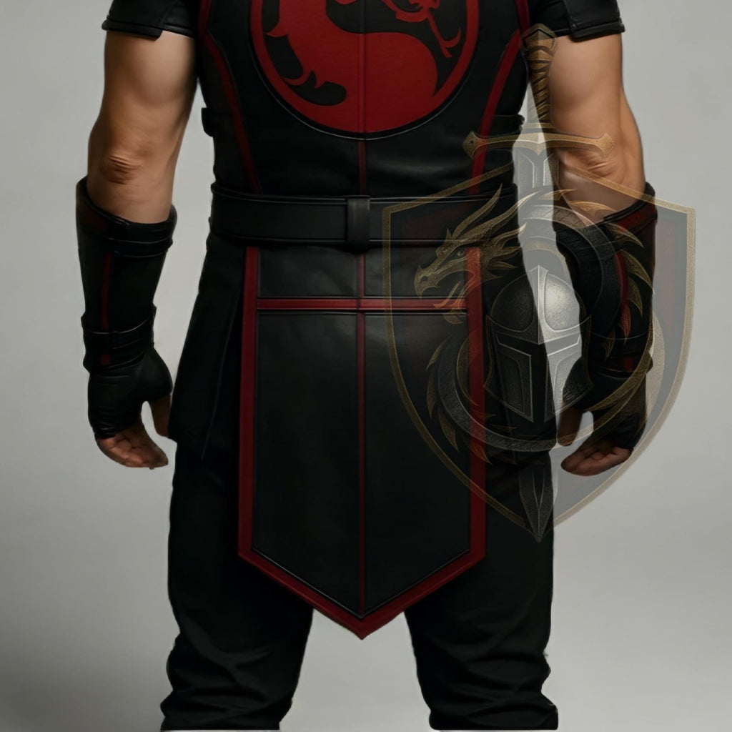 Mortal Kombat Inspired Ninja Warrior Leather Armor | Black Red Dragon Emblem Cosplay Halloween Costume