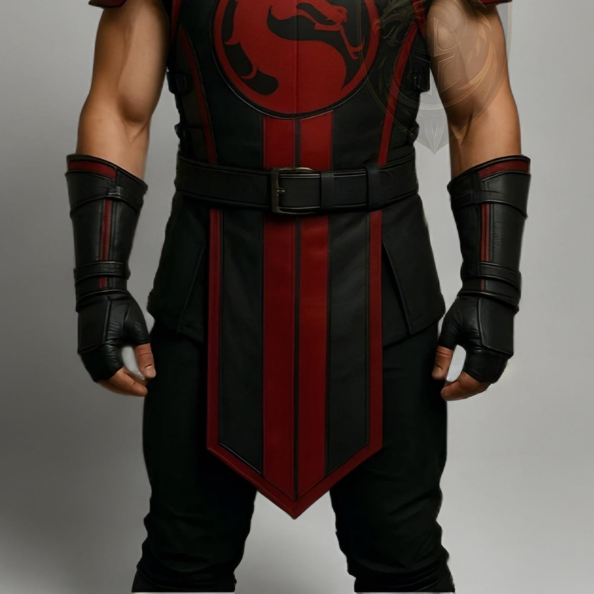 Mortal Kombat Inspired Ninja Warrior Leather Armor | Black Red Dragon Emblem Cosplay Halloween Costume