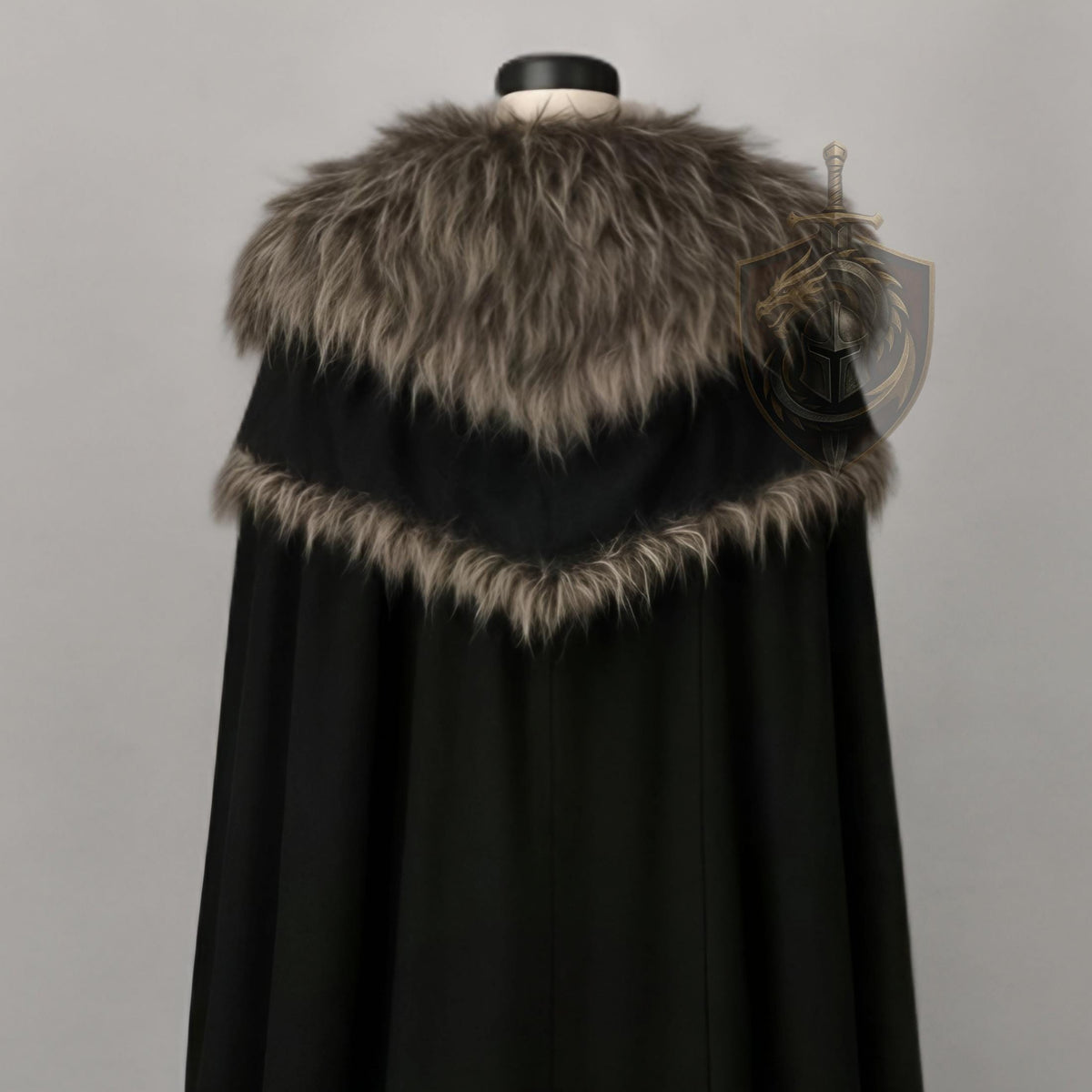 Medieval Black Leather Cloak with Fur Trim | Viking Warrior Cosplay Armor Cape LARP