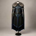 Medieval Black Leather Cloak with Fur Trim | Viking Warrior Cosplay Armor Cape LARP