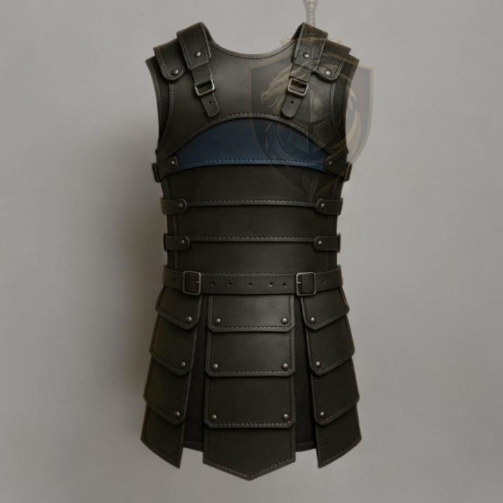 Black Blue Viking Leather Armor with Vegvisir Norse Compass | Medieval LARP Cosplay Costume