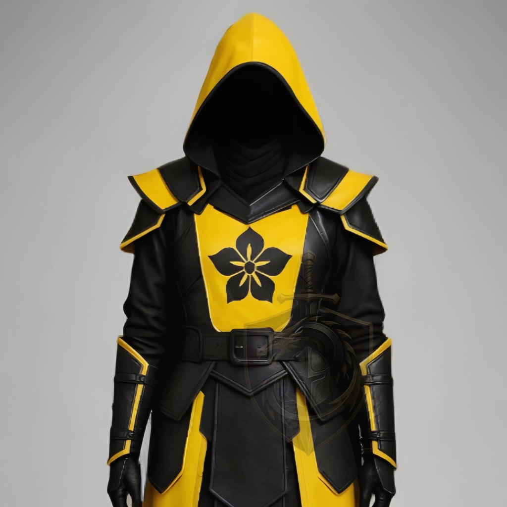 Assassin Cosplay Costume Yellow Black Cloak | Medieval Hooded Warrior Leather Armor LARP Outfit