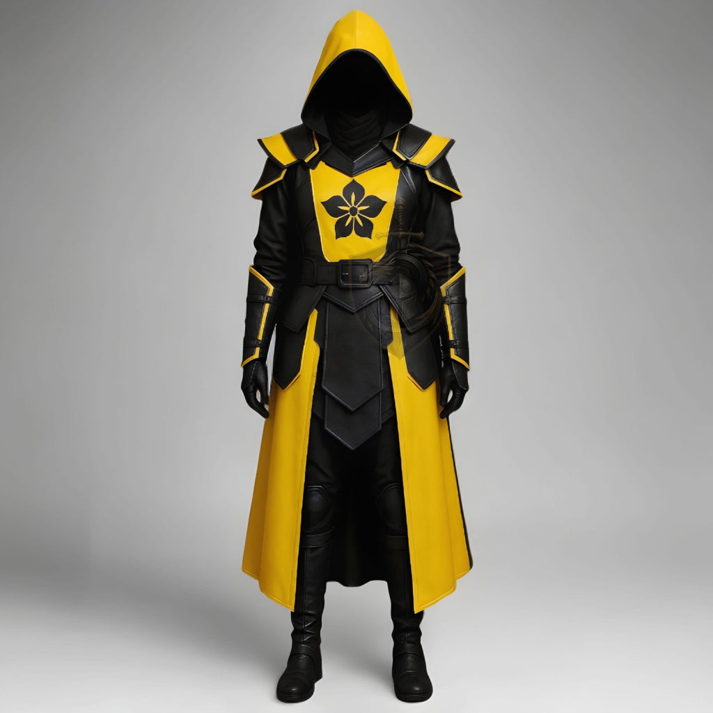 Assassin Cosplay Costume Yellow Black Cloak | Medieval Hooded Warrior Leather Armor LARP Outfit