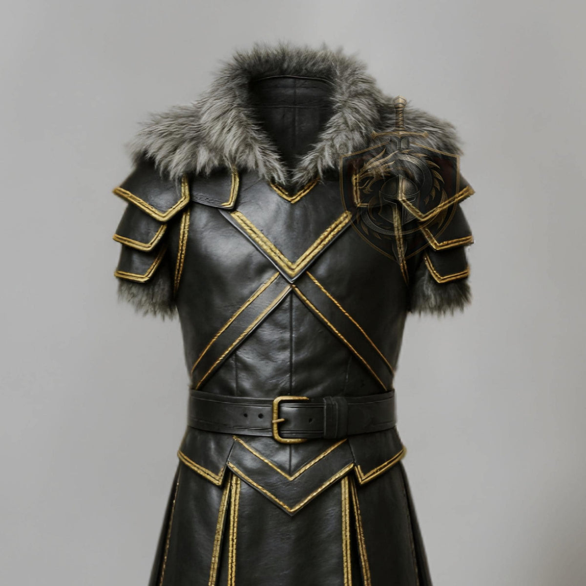 Viking Leather Armor with Fur Collar | Norse Medieval Chest Plate | LARP Cosplay Gear