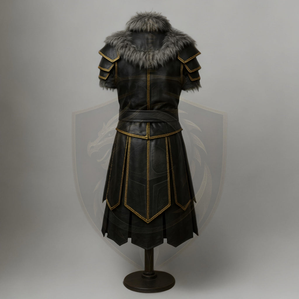 Viking Leather Armor with Fur Collar | Norse Medieval Chest Plate | LARP Cosplay Gear