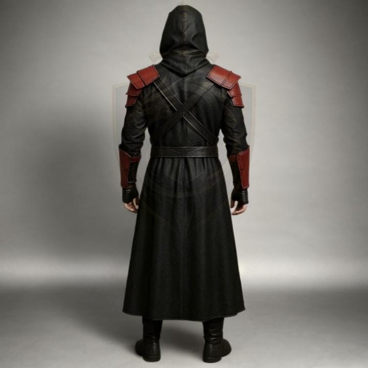 Assassin Cosplay Leather Costume | Ninja Warrior Outfit | Medieval LARP Armor Black Red Robe