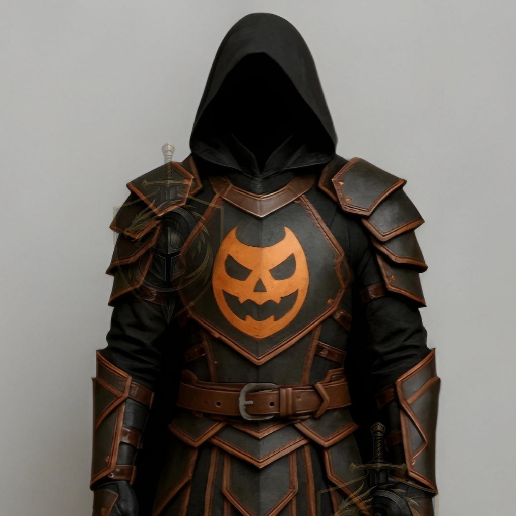 Men’s Pumpkin Knight Costume | Halloween Armor Cosplay | Gothic Medieval LARP Leather Warrior Outfit