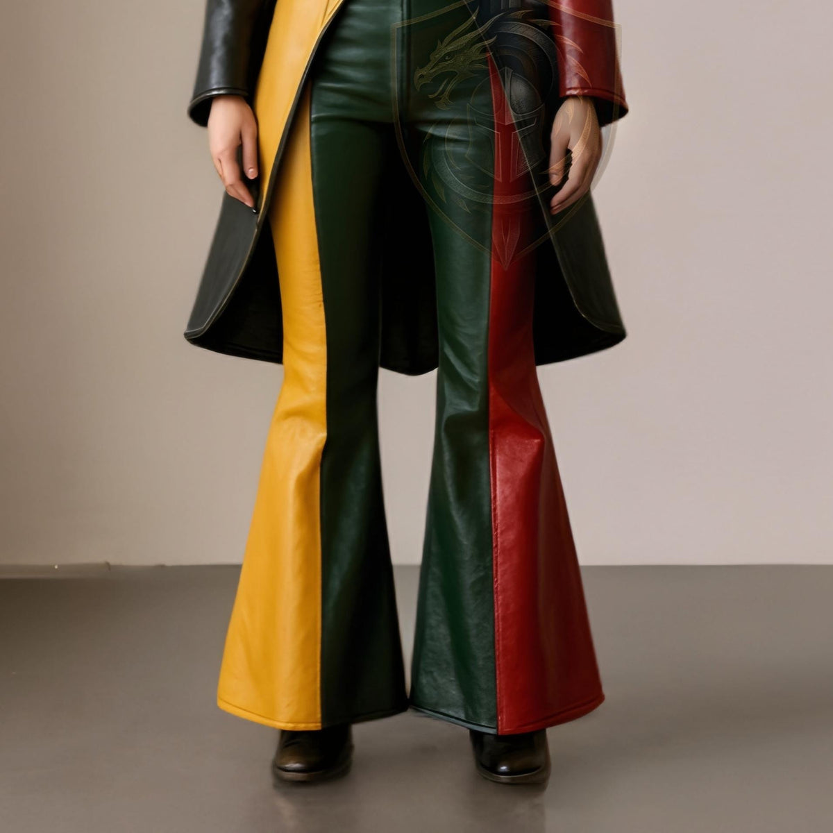 Color Block Leather Halloween Costume | Hooded Jacket & Flared Pants Cosplay Set | Handmade