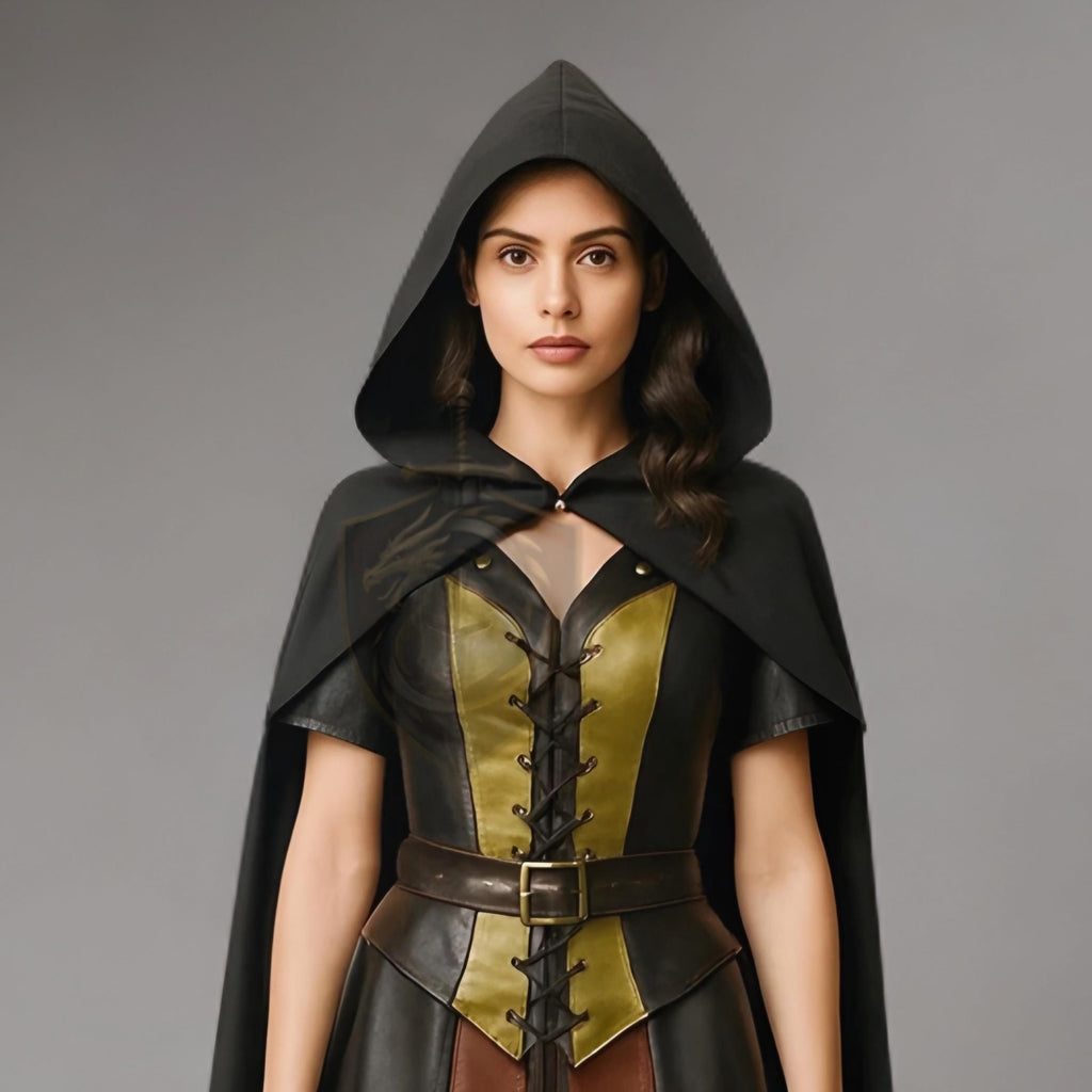 Medieval Armor Dress Leather Cloak | Fantasy Gothic Cosplay Costume Renaissance Fair Warrior Gown