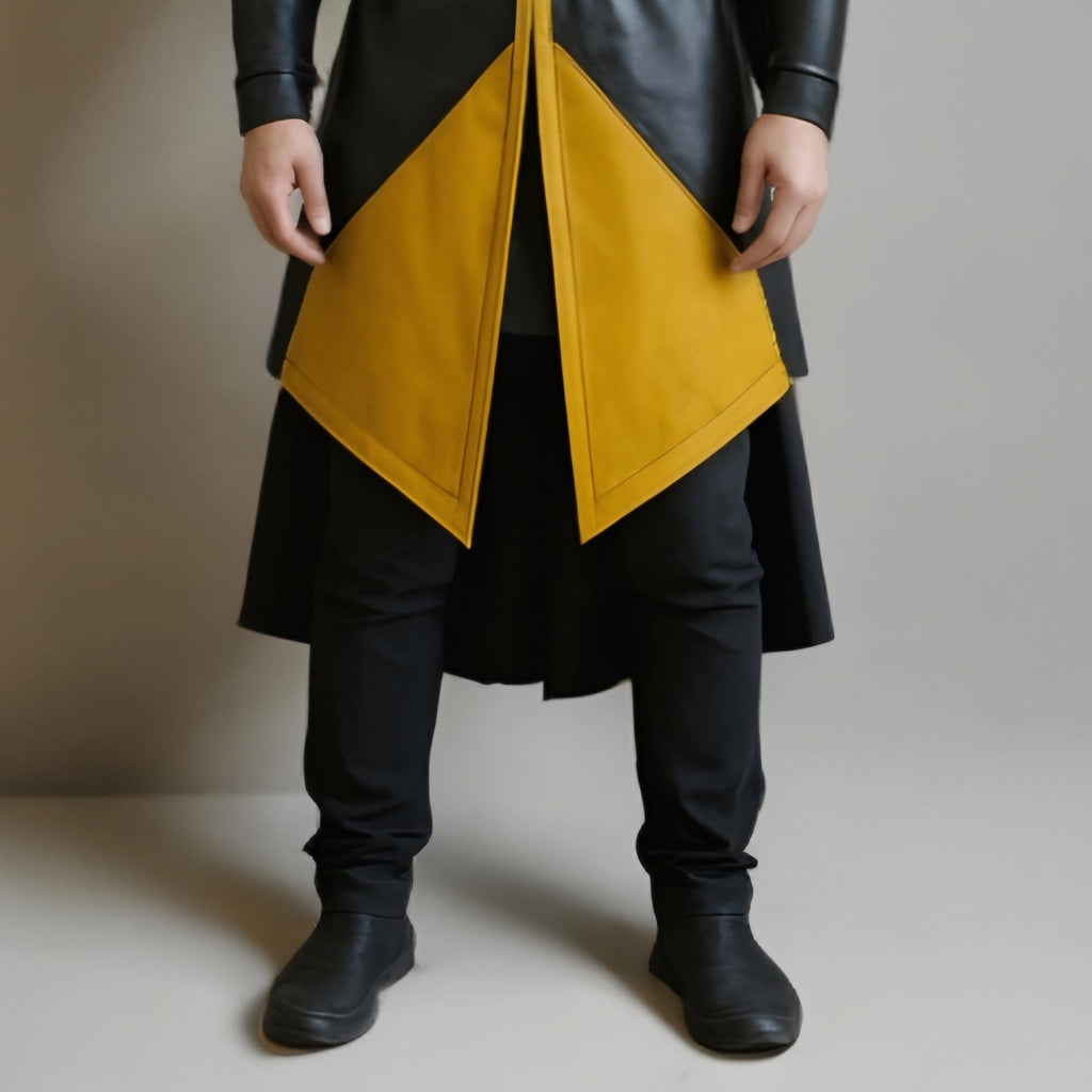 Genuine Leather Medieval Assassin Hooded Cloak | Black Gold Cosplay Costume | Renaissance Faire Outfit