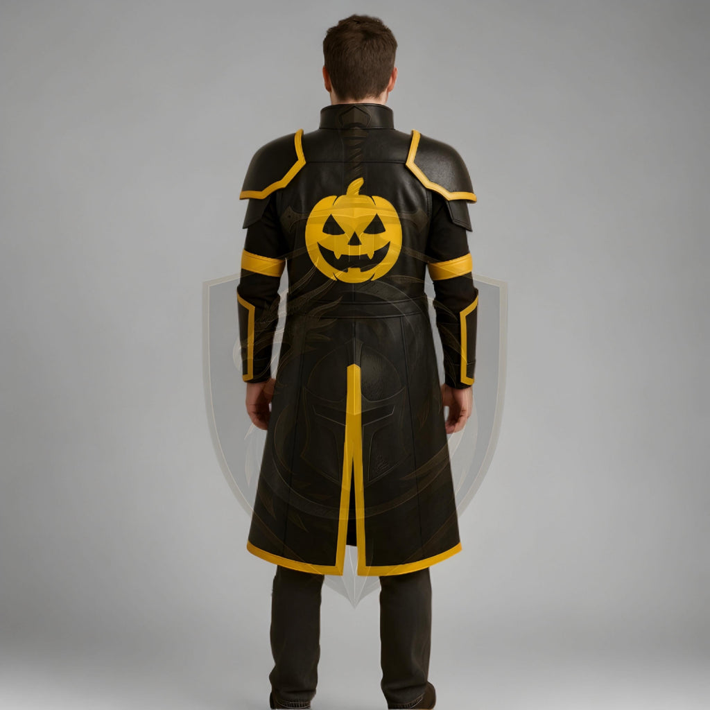 Men’s Knight Leather Armor Coat | Halloween Pumpkin Cosplay Jacket | Gothic Medieval Steampunk Trench