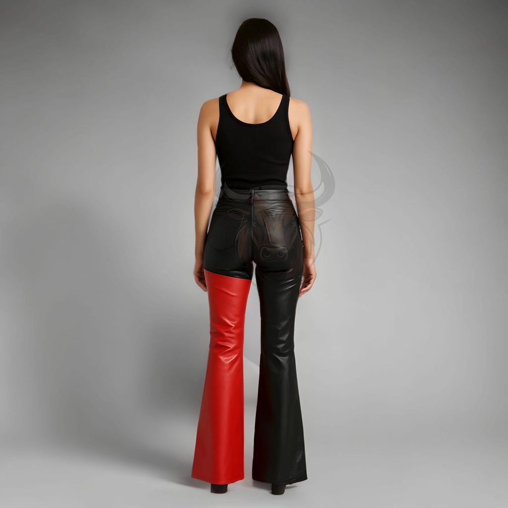 Women's Genuine Leather Halloween Flare Pants | 70s Bell Bottom High Waist Festival Trousers