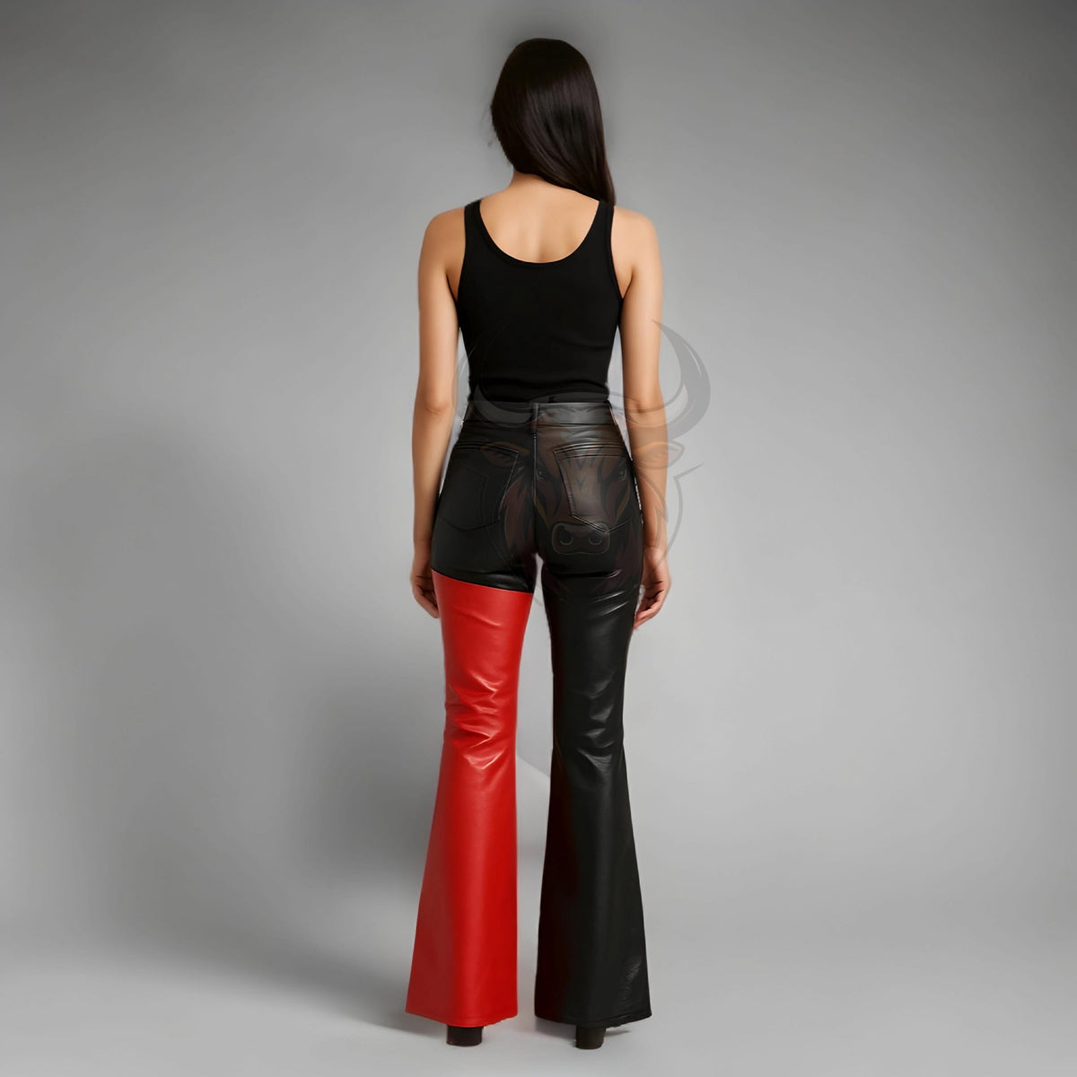 Women's Genuine Leather Halloween Flare Pants | 70s Bell Bottom High Waist Festival Trousers