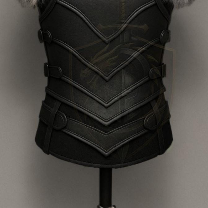 Medieval Black Leather Dragon Chest Armor with Fur Shoulders | Fantasy LARP Cosplay Costume Outfit