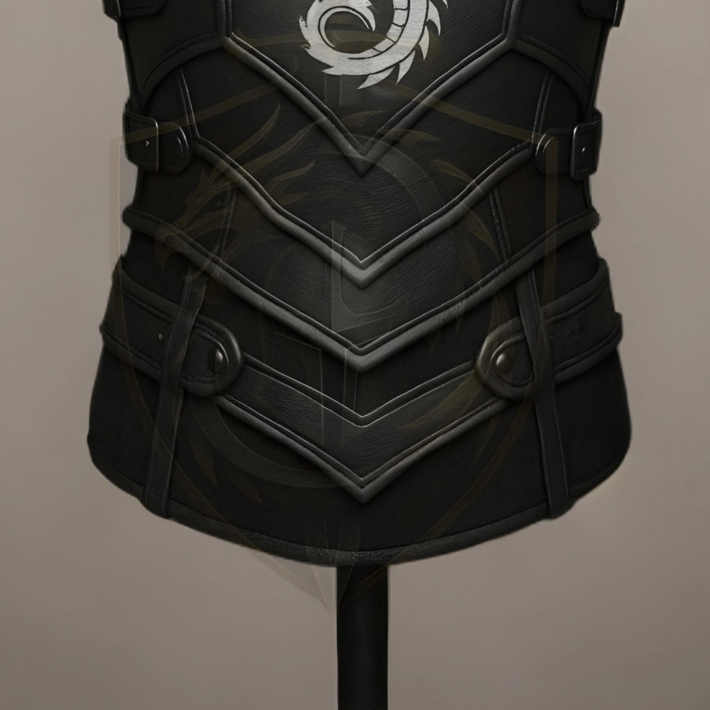 Medieval Black Leather Dragon Chest Armor with Fur Shoulders | Fantasy LARP Cosplay Costume Outfit
