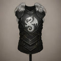 Medieval Black Leather Dragon Chest Armor with Fur Shoulders | Fantasy LARP Cosplay Costume Outfit