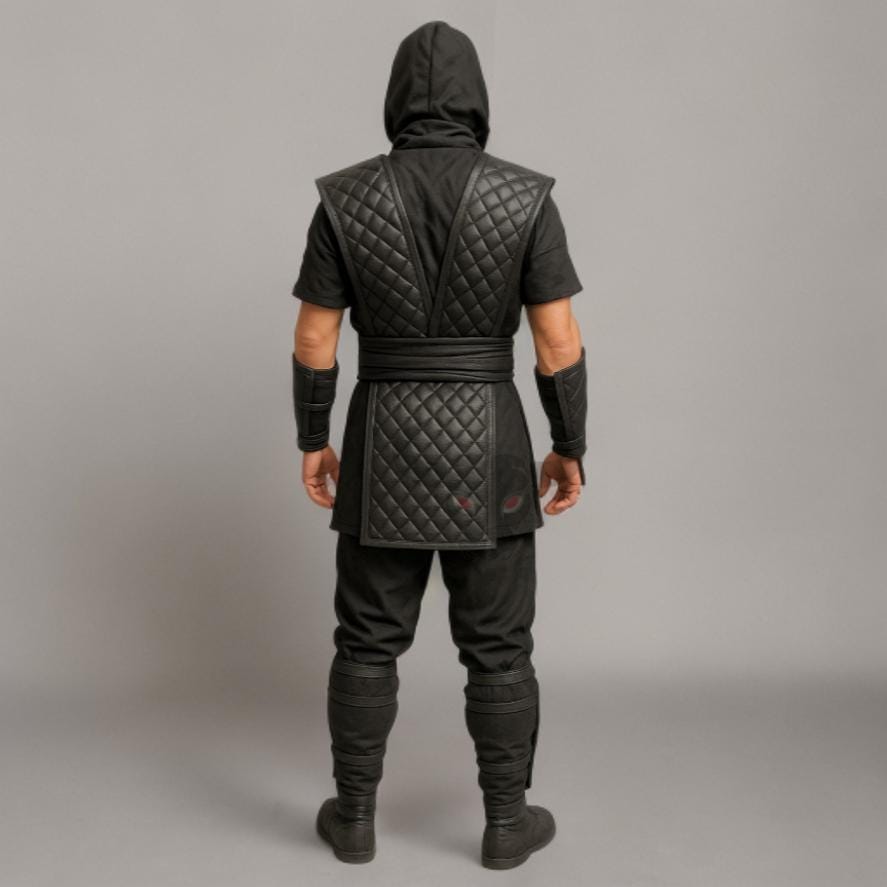 Genuine Leather Ninja Costume  | Quilted Vest | Hooded Assassin Outfit | Samurai Cosplay Suit