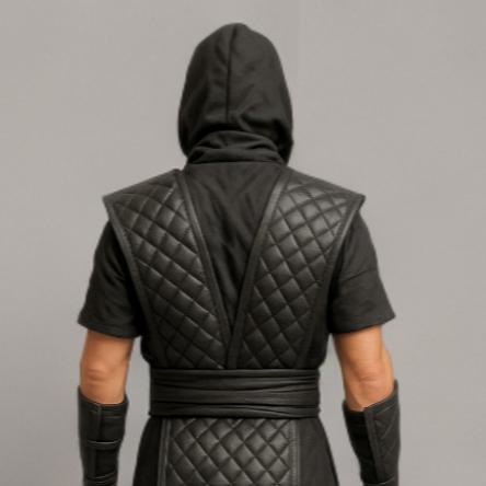 Genuine Leather Ninja Costume  | Quilted Vest | Hooded Assassin Outfit | Samurai Cosplay Suit