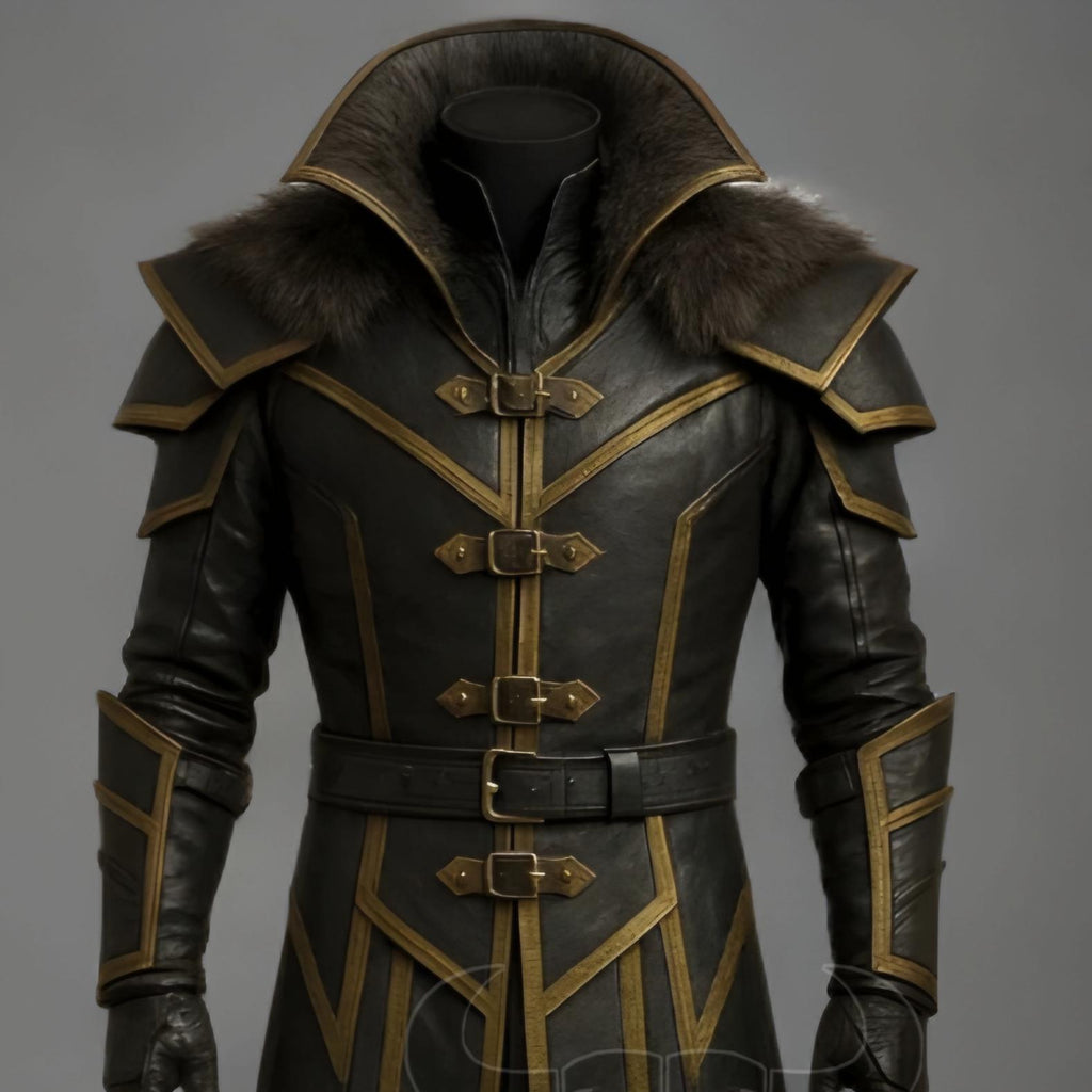 Handmade Gothic Leather Trench Coat Medieval Steampunk Cosplay LARP Costume Renaissance Festival Outfit