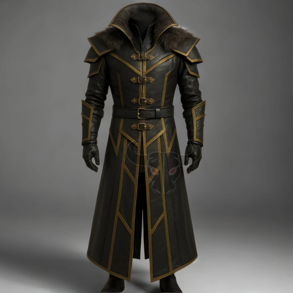Handmade Gothic Leather Trench Coat Medieval Steampunk Cosplay LARP Costume Renaissance Festival Outfit