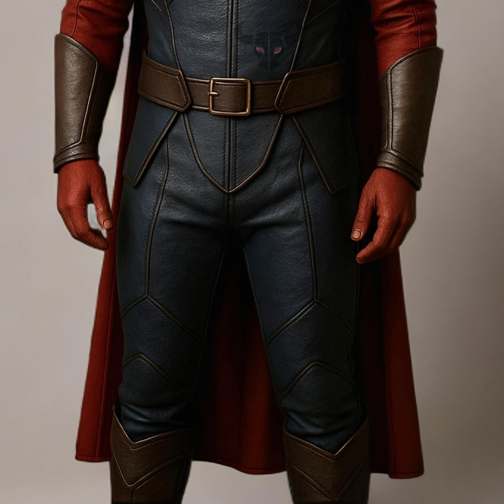 Superhero Cosplay Costume Man of Steel Leather Armor Outfit with Cape for Men